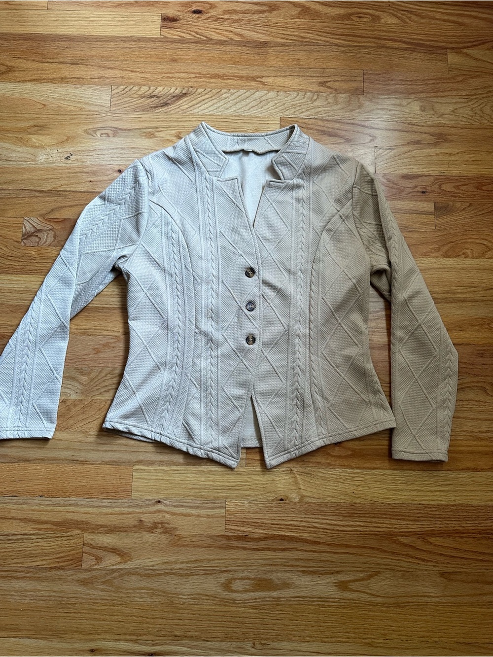Beige Quilted Button-Front Women's Jacket - Picture 4 of 7